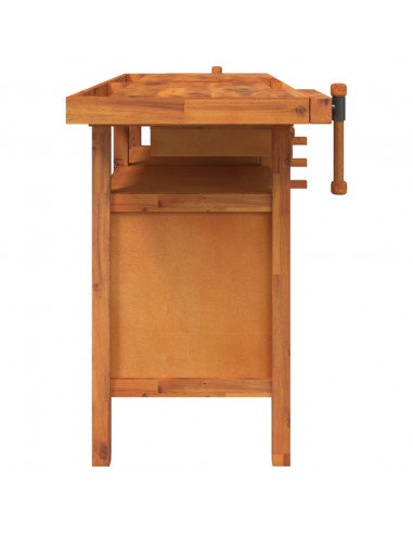 Banco Lavoro Cassetti e Morse 162x62x83cm Legno Massello Acacia