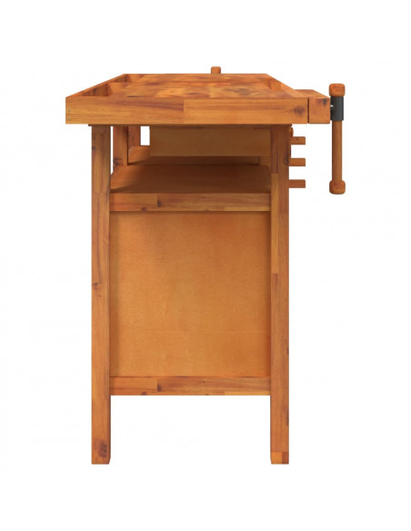 Banco Lavoro Cassetti e Morse 162x62x83cm Legno Massello Acacia