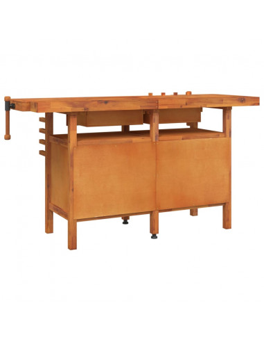 Banco Lavoro Cassetti e Morse 162x62x83cm Legno Massello Acacia