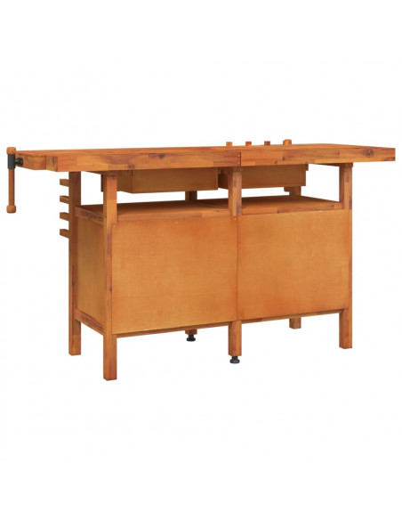 Banco Lavoro Cassetti e Morse 162x62x83cm Legno Massello Acacia