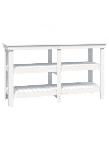 Banco da Lavoro Bianco 142,5x50x80 cm in Legno Massello di Pino