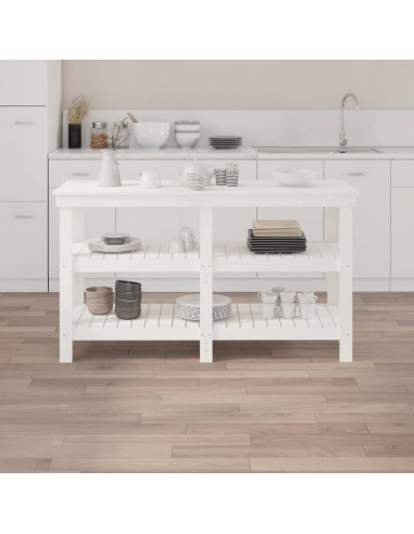 Banco da Lavoro Bianco 142,5x50x80 cm in Legno Massello di Pino