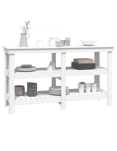 Banco da Lavoro Bianco 142,5x50x80 cm in Legno Massello di Pino