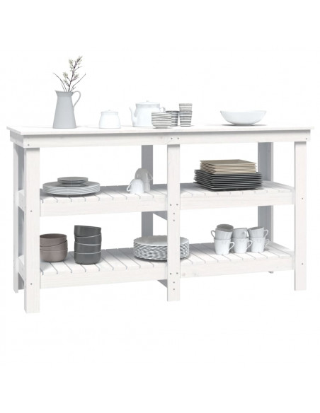 Banco da Lavoro Bianco 142,5x50x80 cm in Legno Massello di Pino