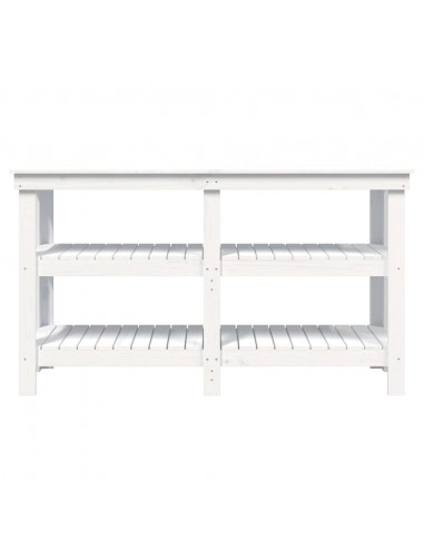 Banco da Lavoro Bianco 142,5x50x80 cm in Legno Massello di Pino