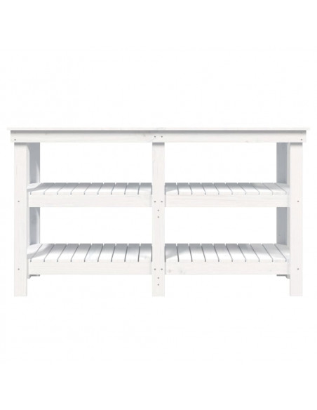 Banco da Lavoro Bianco 142,5x50x80 cm in Legno Massello di Pino