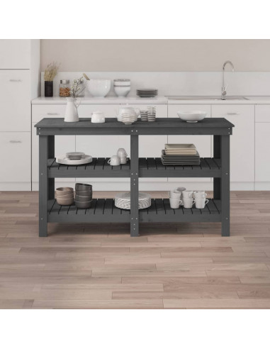 Banco da Lavoro Grigio 142,5x50x80 cm in Legno Massello di Pino