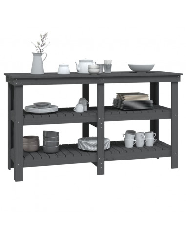 Banco da Lavoro Grigio 142,5x50x80 cm in Legno Massello di Pino