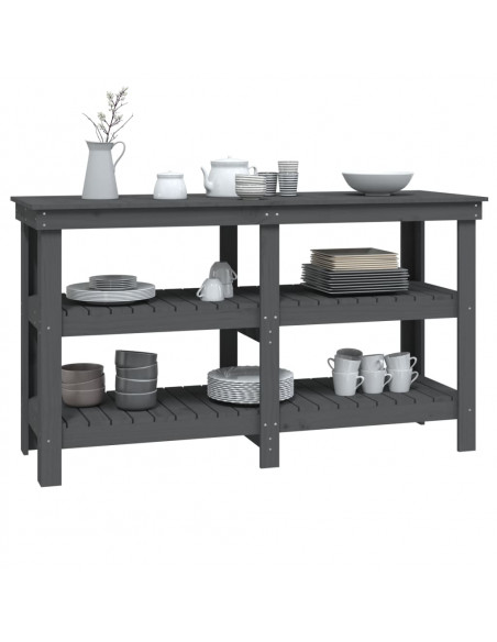 Banco da Lavoro Grigio 142,5x50x80 cm in Legno Massello di Pino