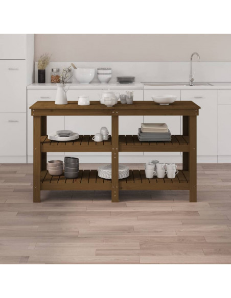 Banco da Lavoro Miele 142,5x50x80 cm in Legno Massello di Pino