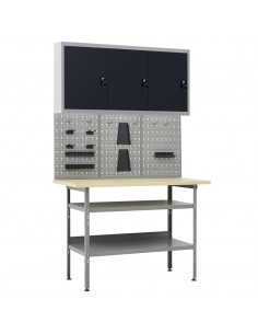 Banco da Lavoro con 3 Pannelli a Parete e 1 Armadietto 2