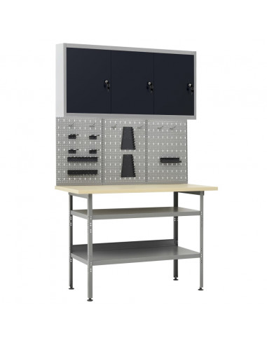 Banco da Lavoro con 3 Pannelli a Parete e 1 Armadietto