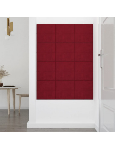 Pannelli Murali 12 pz Rosso Vino 60x15 cm Velluto 1,08 m²