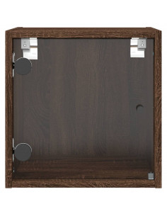 Comodino con Anta in Vetro Rovere Marrone 35x37x35 cm 2
