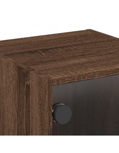 Comodino con Anta in Vetro Rovere Marrone 35x37x35 cm
