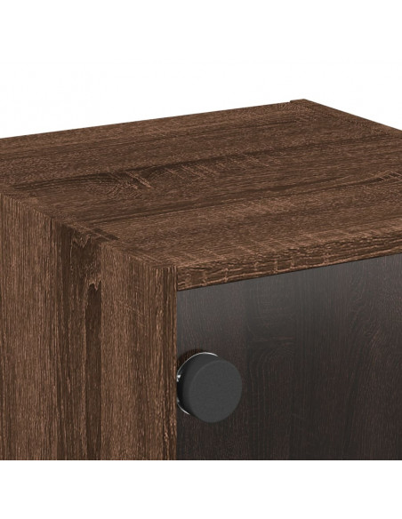 Comodino con Anta in Vetro Rovere Marrone 35x37x35 cm