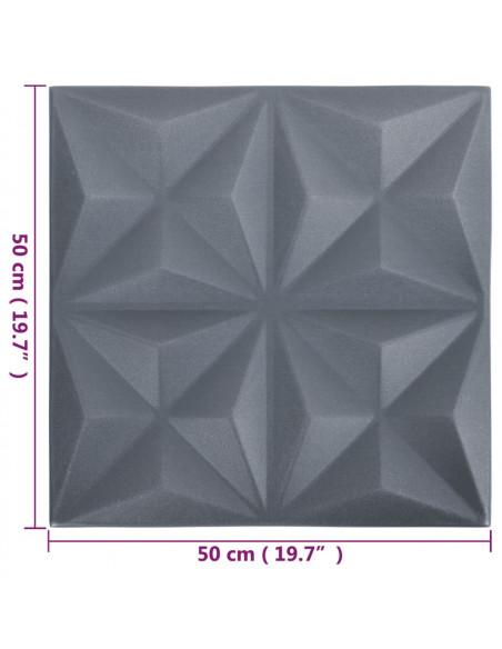 Pannelli Murali 3D 12 pz 50x50 cm Grigi Origami 3 m²