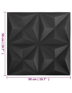 Pannelli Murali 3D 12 pz 50x50 cm Neri Origami 3 m²