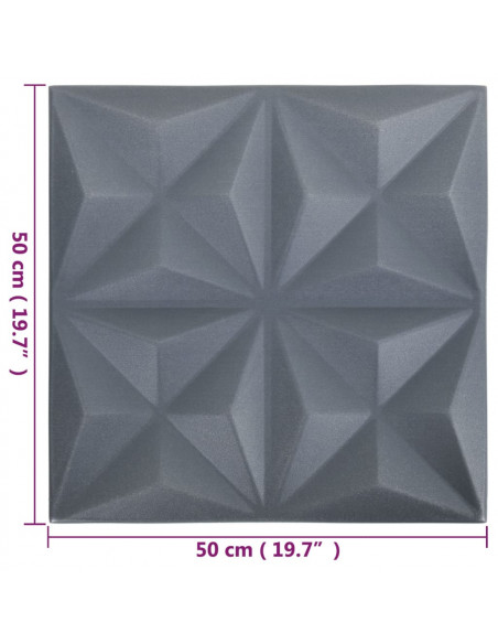 Pannelli Murali 3D 24 pz 50x50 cm Grigi Origami 6 m²