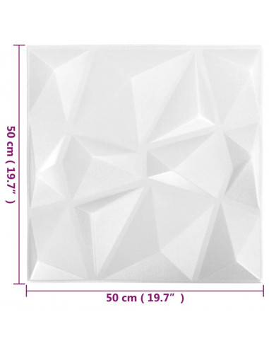 Pannelli Murali 3D 48 pz 50x50 cm Bianchi a Diamante 12 m²