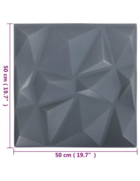 Pannelli Murali 3D 48 pz 50x50 cm Grigi a Diamante 12 m²
