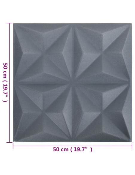 Pannelli Murali 3D 48 pz 50x50 cm Grigi Origami 12 m²