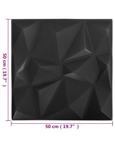 Pannelli Murali 3D 48 pz 50x50 cm Neri a Diamante 12 m²