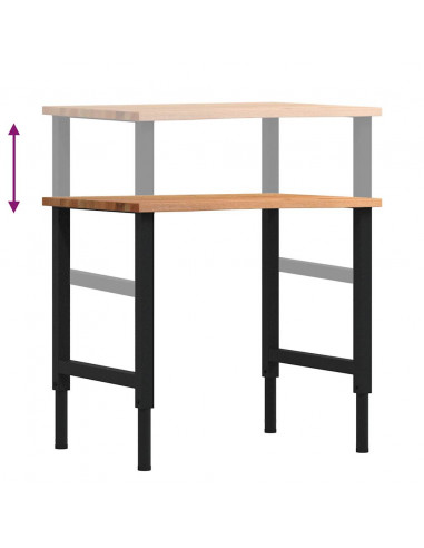 Banco Lavoro Marrone Chiaro 80x60x(71,5-98) cm Legno di Rovere