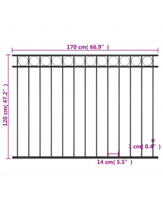Pannello di Recinzione in Acciaio 1,7x1,2 m Nero