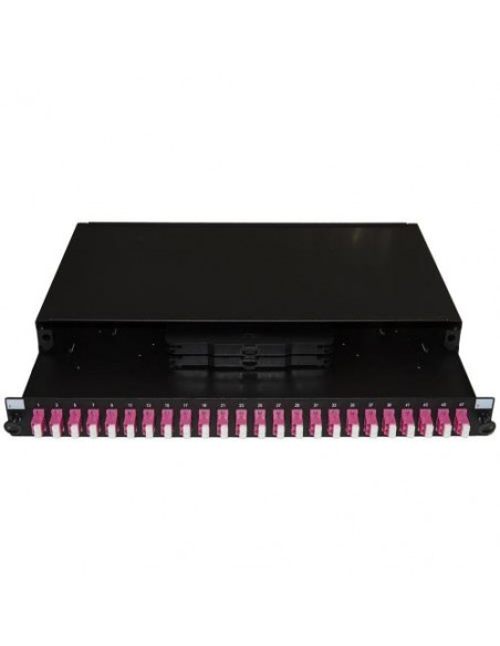 PANNELLO FIBRA OTTICA 19" CON 24 ADATTATORI LC DUPLEX OM4 PROFONDITA' 250 MM COLORE NERO