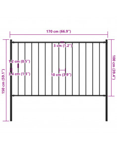 Pannello Recinzione con Pali Acciaio Verniciato 1,7x1 m Nero