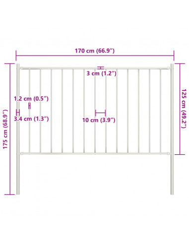 Pannello Recinzione e Pali Acciaio Verniciato 1,7x1,25m Bianco