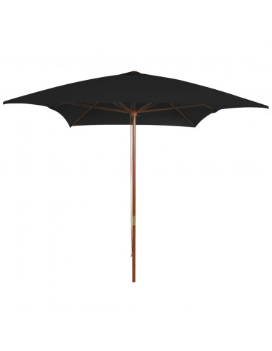 Ombrellone da Esterni con Palo in Legno 200x300 cm Nero