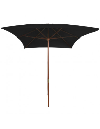 Ombrellone da Esterni con Palo in Legno 200x300 cm Nero