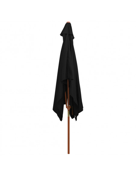 Ombrellone da Esterni con Palo in Legno 200x300 cm Nero