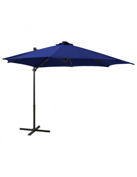 Ombrellone a Sbalzo con Palo e Luci a LED Azzurro 300 cm