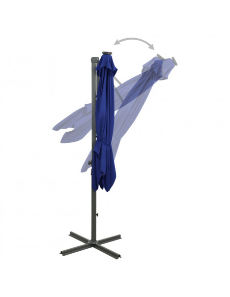 Ombrellone a Sbalzo con Palo e Luci a LED Azzurro 300 cm