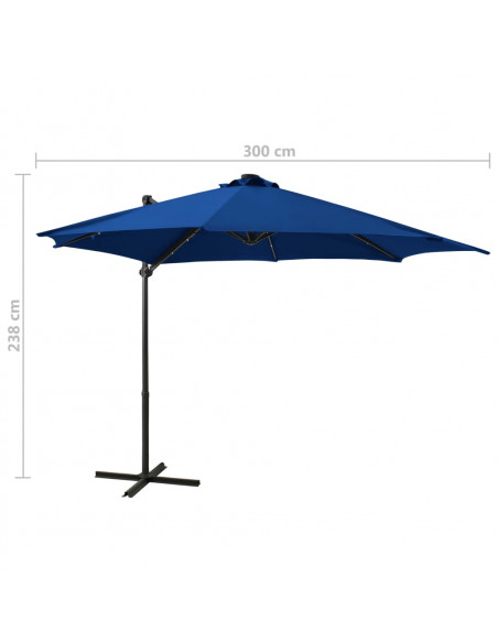 Ombrellone a Sbalzo con Palo e Luci a LED Azzurro 300 cm