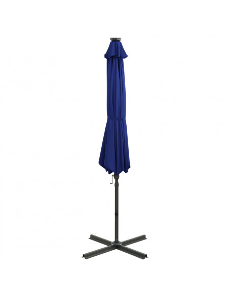 Ombrellone a Sbalzo con Palo e Luci a LED Azzurro 300 cm