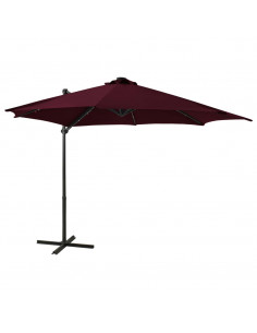Ombrellone a Sbalzo con Palo e Luci a LED Rosso Bordò 300 cm 2