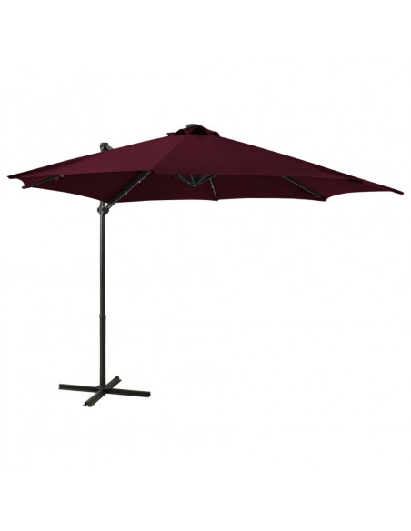Ombrellone a Sbalzo con Palo e Luci a LED Rosso Bordò 300 cm