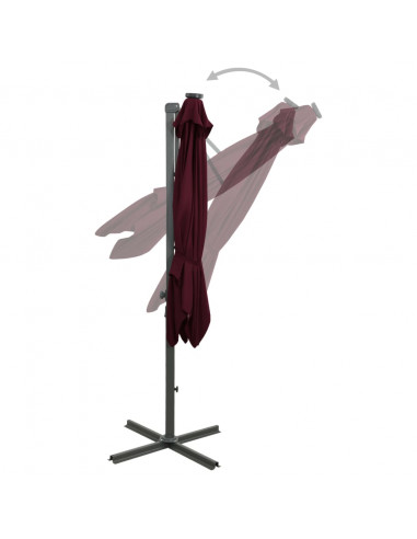 Ombrellone a Sbalzo con Palo e Luci a LED Rosso Bordò 300 cm