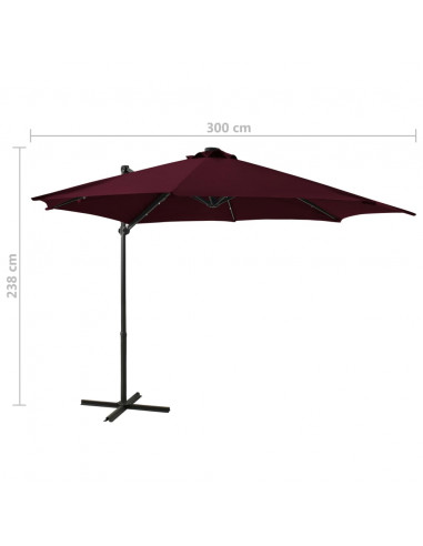 Ombrellone a Sbalzo con Palo e Luci a LED Rosso Bordò 300 cm