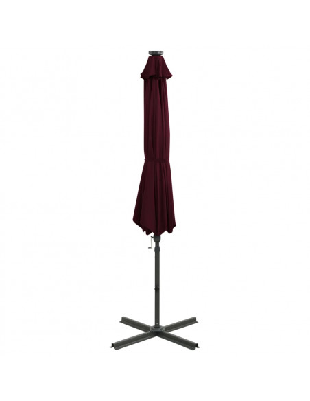 Ombrellone a Sbalzo con Palo e Luci a LED Rosso Bordò 300 cm