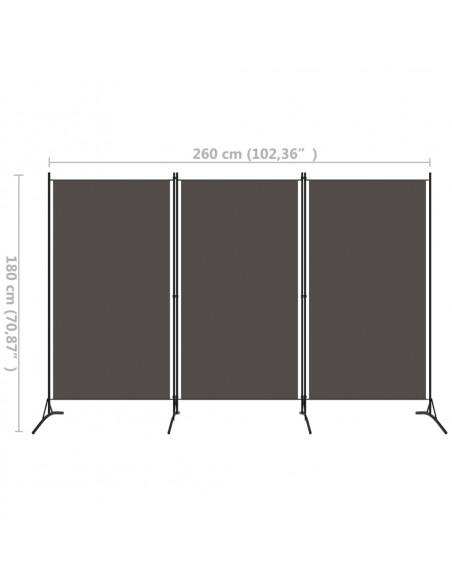 Paravento a 3 Pannelli Antracite 260x180 cm
