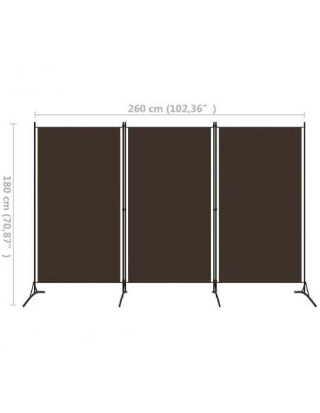Paravento a 3 Pannelli Marrone 260x180 cm
