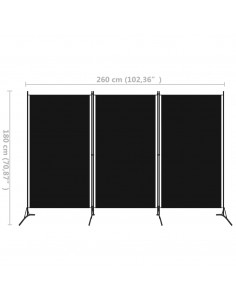 Paravento a 3 Pannelli Nero 260x180 cm