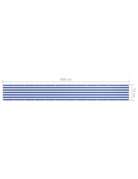 Paravento da Balcone Bianco e Blu 75x600 cm in Tessuto Oxford
