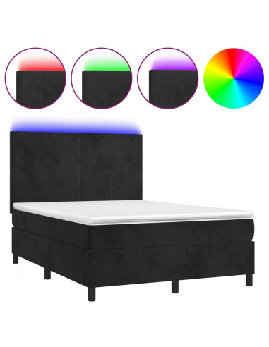 Letto a Molle con Materasso e LED Nero 140x190 cm in Velluto