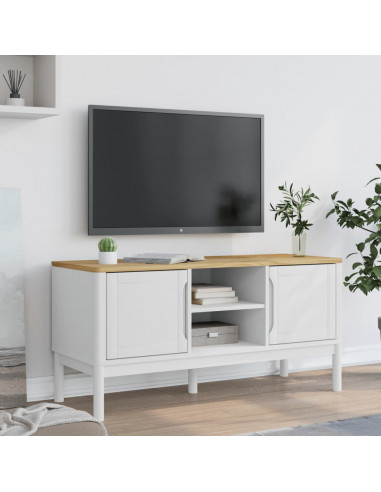 Mobile TV FLORO Bianca 114x43x55 cm in Legno Massello di Pino